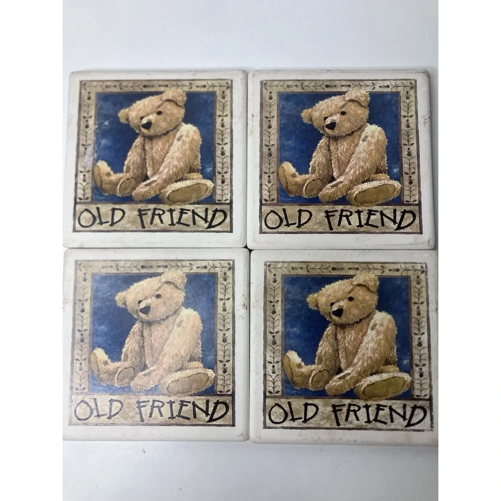 Boyds Bears AbsorbaStone Old Friend Coasters With Wooden Holder